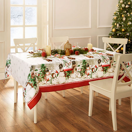 Elrene Home Fashions Snowman Winterland Tablecloth, One Size, Red