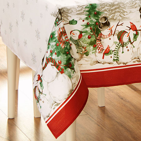 Elrene Home Fashions Snowman Winterland Tablecloth, One Size, Red