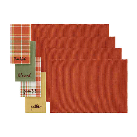 Elrene Home Fashions Holiday Sentiment Value Placemat And Napkin 8-pc. Table Linen Set, One Size, Red