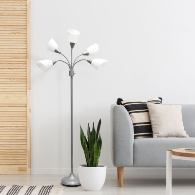 All the Rages Simple Designs Silver 5 Light Adjustable Gooseneck Floor Lamp