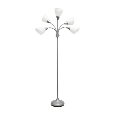 All the Rages Simple Designs Silver 5 Light Adjustable Gooseneck Floor Lamp