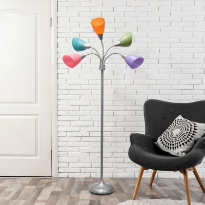 All the Rages Simple Designs Silver 5 Light Adjustable Gooseneck Floor Lamp