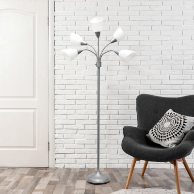 All the Rages Simple Designs Silver 5 Light Adjustable Gooseneck Floor Lamp