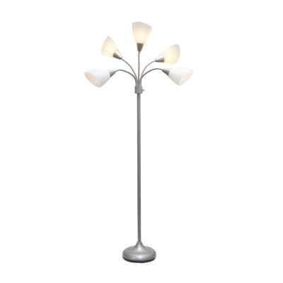 All the Rages Simple Designs Silver 5 Light Adjustable Gooseneck Floor Lamp