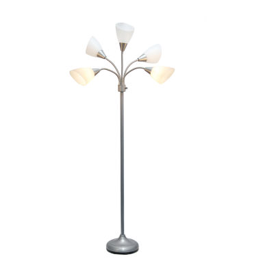 All the Rages Simple Designs Silver 5 Light Adjustable Gooseneck Floor Lamp