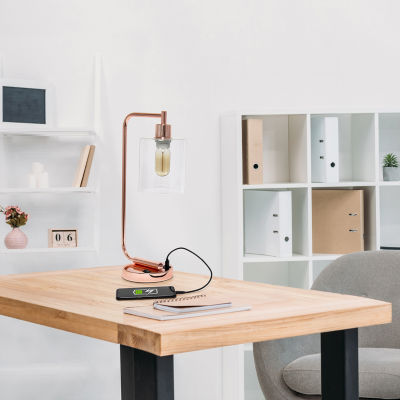 All the Rages Lalia Home Usb Port With Modern Glass Shade Desk Lamp