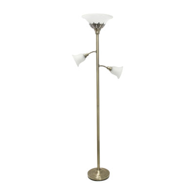 All the Rages Lalia Home Scalloped Glass Shades With 2 Reading Lights Torchiere Floor Lamp