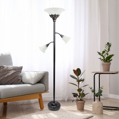 All the Rages Lalia Home Scalloped Glass Shades With 2 Reading Lights Torchiere Floor Lamp