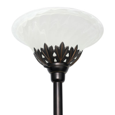 All the Rages Lalia Home Scalloped Glass Shades With 2 Reading Lights Torchiere Floor Lamp