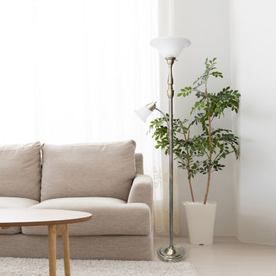 All the Rages Lalia Home Marble Glass Shades With Reading Light Torchiere Floor Lamp