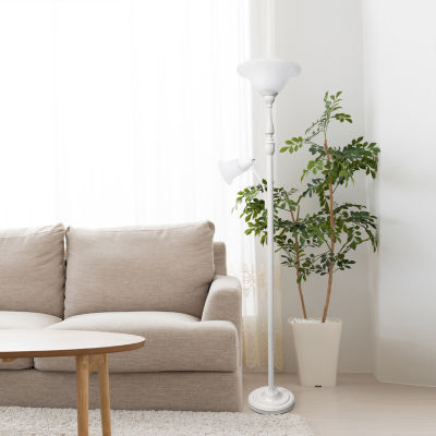 All the Rages Lalia Home Marble Glass Shades With Reading Light Torchiere Floor Lamp