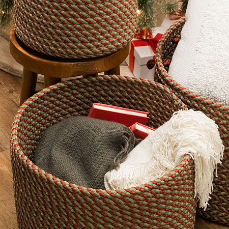 Colonial Mills Twisted Christmas Woven Round Basket, One Size, Red