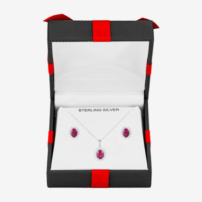 Lab Created Red Ruby Sterling Silver Oval Jewelry Set