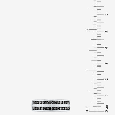 Mens 1 CT. T.W. Natural Black Diamond 10K White Gold Wedding Band