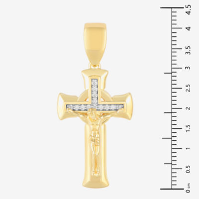 Mens 1/8 CT. T.W. Natural White Diamond Sterling Silver Cross Pendant