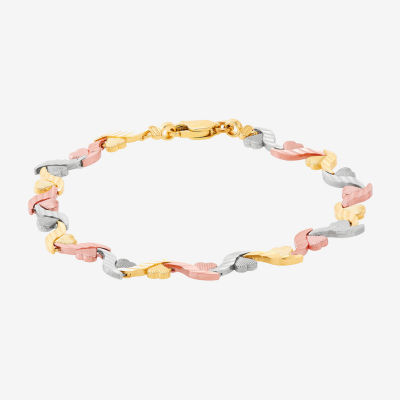 14K Tri-Color Gold 7.5 Inch Solid Link Link Bracelet