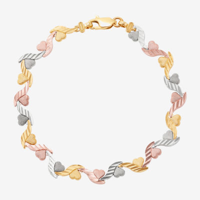 14K Tri-Color Gold 7.5 Inch Solid Link Link Bracelet