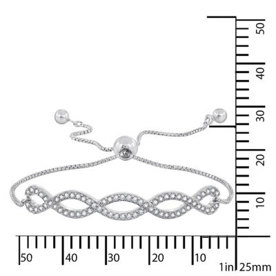 Diamonart White Cubic Zirconia Sterling Silver Infinity Bolo Bracelet