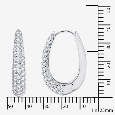 Diamonart White Cubic Zirconia Sterling Silver Oval Hoop Earrings