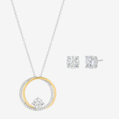 DiamonArt® White Cubic Zirconia 14K Gold Over Silver Round 2-pc. Jewelry Set