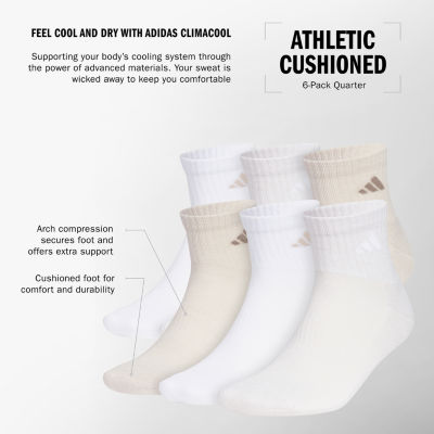 adidas Cushion 6 Pair Quarter Ankle Socks Mens