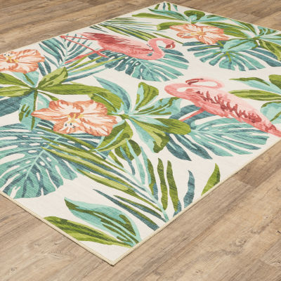 Covington Home Florentina Tropical Flamingo 42"X66" Indoor Outdoor Rectangular Accent Rug