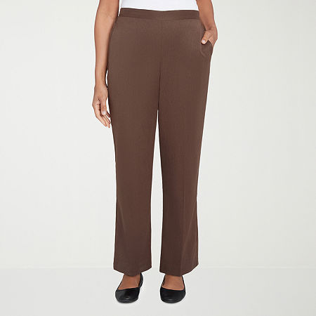 Alfred Dunner Wine Country Womens Straight Pull-On Pants, 16 Petite, Brown