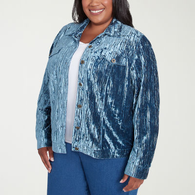 Alfred Dunner Lightweight Velvet Plus Bomber Jacket