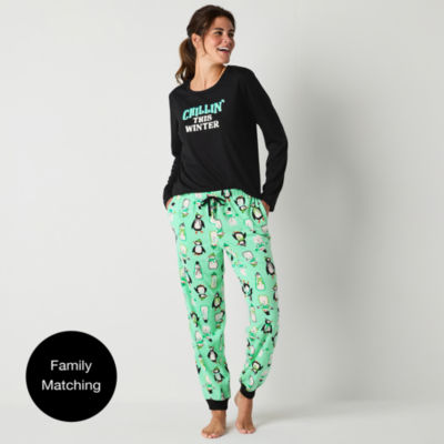 North Pole Trading Co. Womens Microfleece Crew Neck Long Sleeve 2-pc. Pant Pajama Set