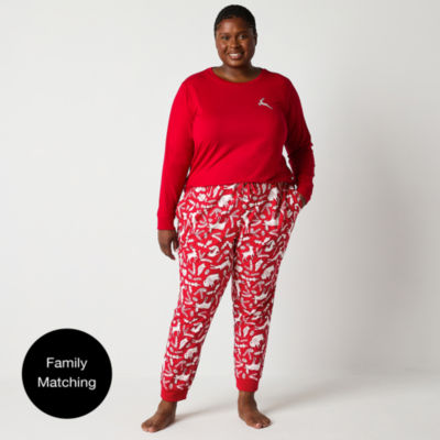 North Pole Trading Co. Womens Plus Crew Neck Long Sleeve 2-pc. Pant Pajama Set