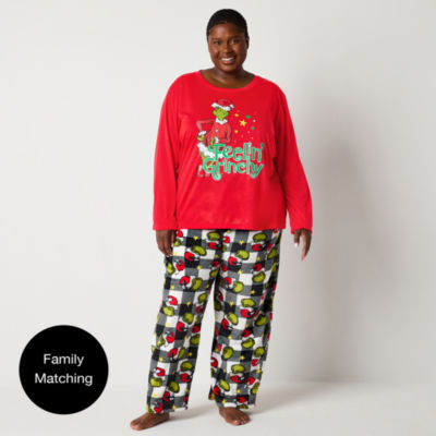 Womens Dr. Seuss Grinch Plus Crew Neck Long Sleeve 2-pc. Pant Pajama Set