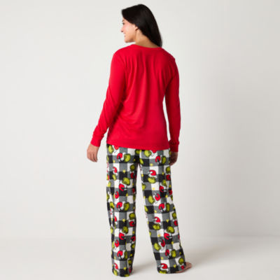 Womens Dr. Seuss Grinch Crew Neck Long Sleeve 2-pc. Pant Pajama Set