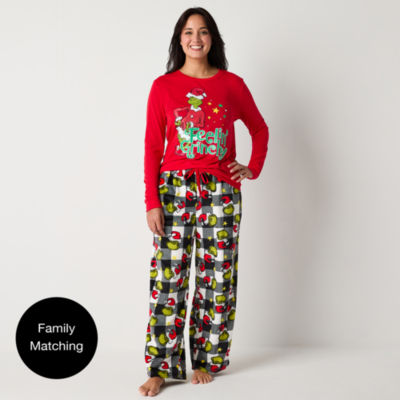 Womens Grinch Dr. Seuss Crew Neck Long Sleeve 2-pc. Pant Pajama Set