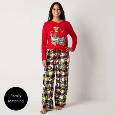 Womens Dr. Seuss Grinch Tall Crew Neck Long Sleeve 2-pc. Pant Pajama Set