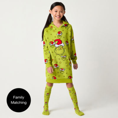 Girls Grinch Dr. Seuss Fleece Long Sleeve Hooded Nightshirt