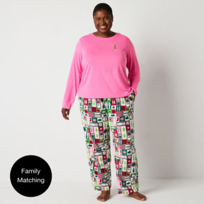 North Pole Trading Co. Womens Plus Microfleece Crew Neck Long Sleeve 2-pc. Pant Pajama Set