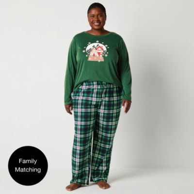 North Pole Trading Co. Womens Plus Crew Neck Long Sleeve Pant Pajama Set