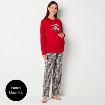 North Pole Trading Co. Womens Maternity Crew Neck Long Sleeve 2-pc. Pant Pajama Set