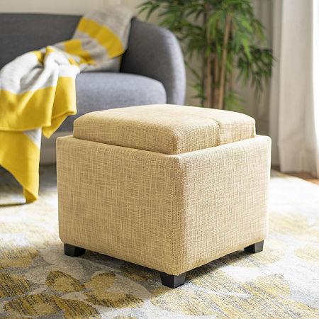 Harrison Tray Storage Ottoman, One Size, Yellow