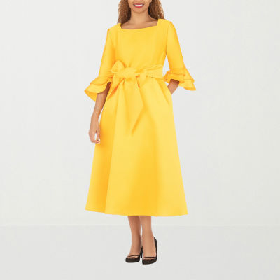 Giovanna Signature Womens Plus 3/4 Sleeve Midi Fit + Flare Dress