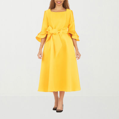 Giovanna Signature Womens Plus 3/4 Sleeve Midi Fit + Flare Dress