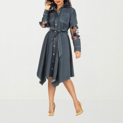 Giovanna Signature Womens Plus Long Sleeve Shirt Dress