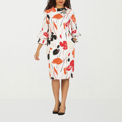 Giovanna Signature Womens 3/4 Sleeve Embellished Floral Shift Dress Plus