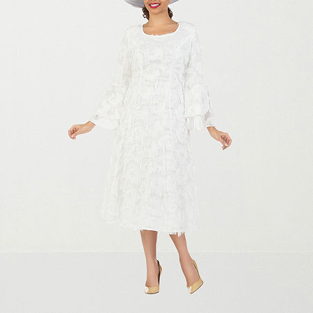 Giovanna Signature Womens Long Sleeve Midi A-Line Dress Plus, 20w, White