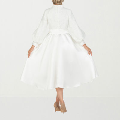 Giovanna Signature Womens Plus Long Sleeve Midi Fit + Flare Dress