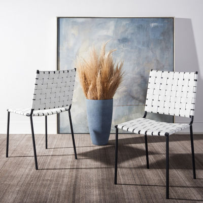 Wesson Leather Basket Woven Dining Chair - Set of 2