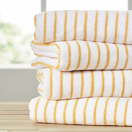 Casual Comfort Cabana Stripe 100% Ring Spun Cotton, Ultra Soft, Plush And Highly Absorbent, 30 X 70 4-pc. Beach Towel, One Size, Yellow