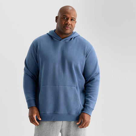 Xersion Quick Dry Cotton Blend Fleece Mens Long Sleeve Fleece Active Big and Tall Hoodie, Large Tall, Blue