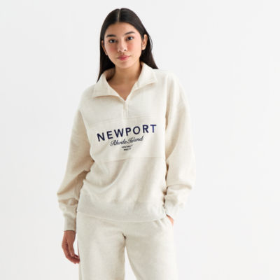 Arizona Womens Juniors Mock Neck Long Sleeve Quarter-Zip Pullover