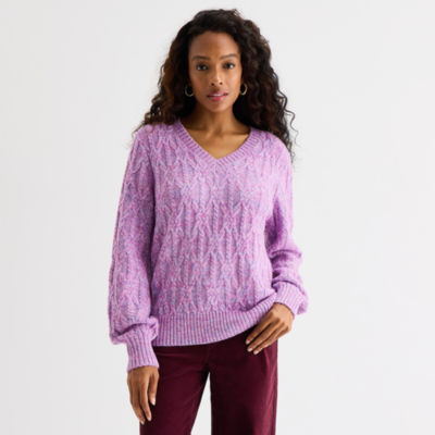 St. John's Bay Womens V Neck Long Sleeve Pullover Sweater